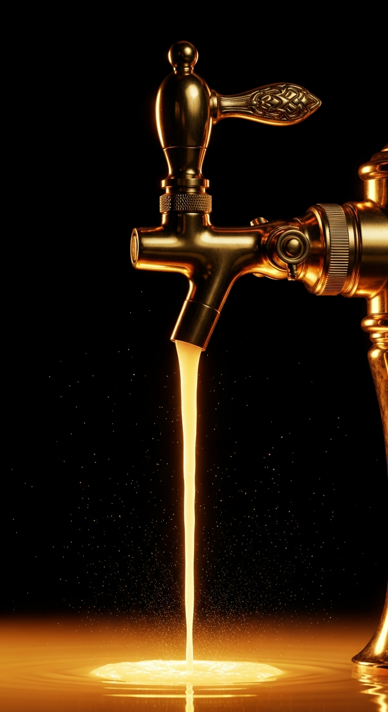 Brass tap with amber stream — traffic flowing to advertisers
